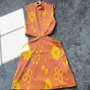 Summer cutout dress- orange pink & yellow